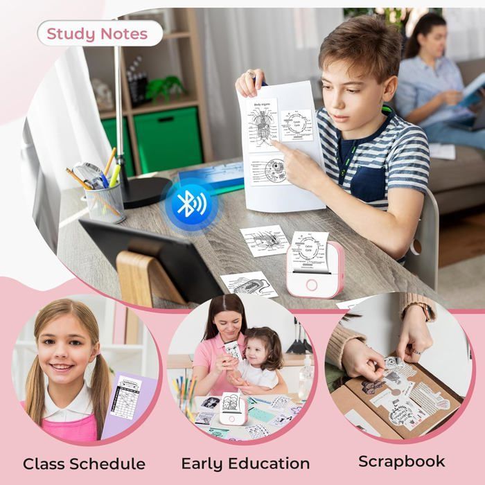 Mini impressora, impressora de adesivos T02, impressora térmica portátil para estudantes, impressora fotográfica em preto e branco, Primty I