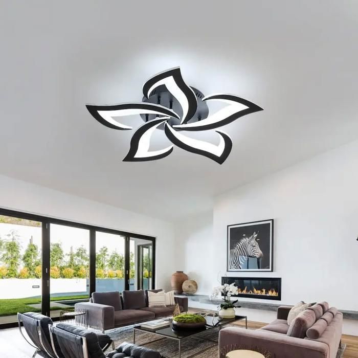 DELIPOP Plafonnier LED moderne 60W 6000K Lampe de Plafond Noir pour salon chambre cuisine salle à manger,5 Lumières acrylique,60 cm