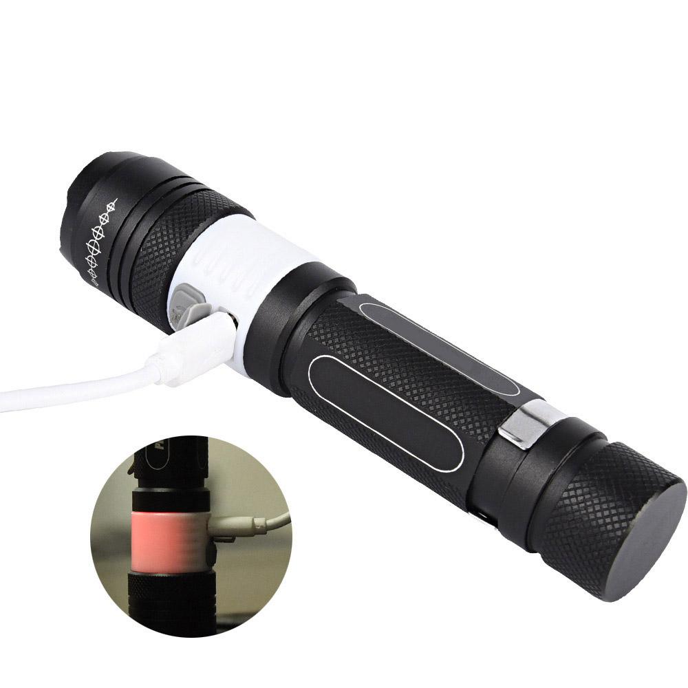 Linterna LED recargable XML T6 con batería 18650, zoom, resistente al agua, portátil, con 6 modos de iluminación y lámpara COB.