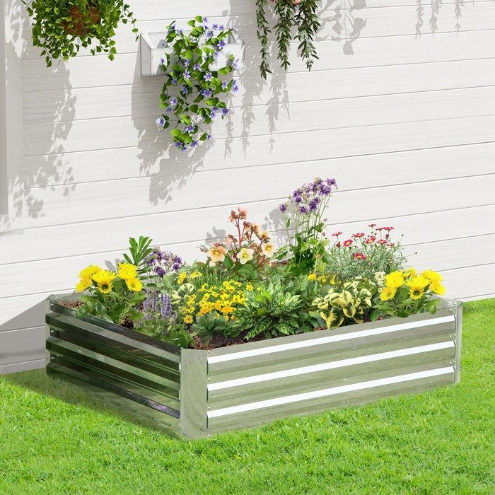 Raised garden bed - Outsunny - weed and animal protection - galvanized steel - 120 x 90 x 30 cm - silver