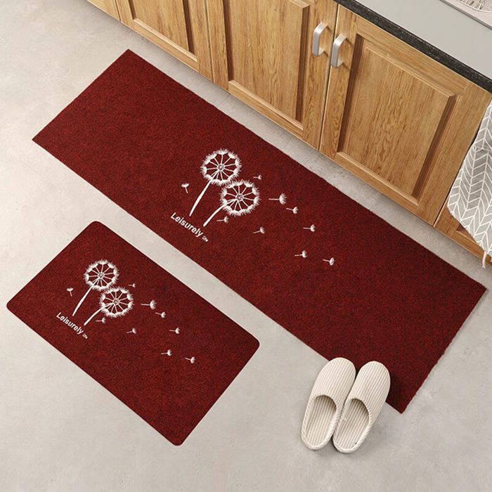 Alfombrilla de cocina antideslizante, roja, con estampado de diente de león, de 40x60 cm y 40x120 cm, lavable.