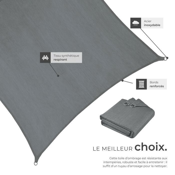 Vela de sombra - TECTAKE - SUNNY para exteriores, protección solar en HDPE resistente al desgarro con protección UV impermeable, 4x6m - Gris