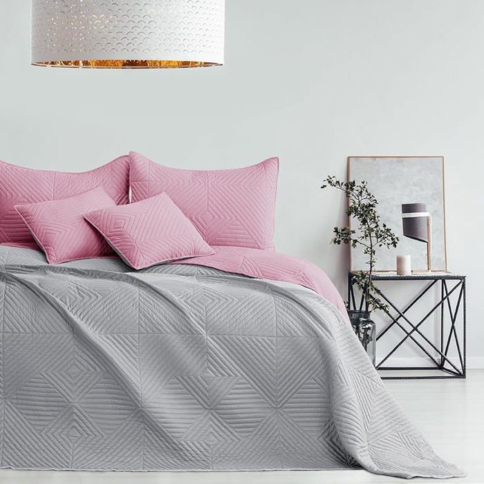 Colcha Softa de poliéster - Rosa y gris - 170 x 210 cm 170x210 cm#Softa Rosa Gris MANTA DE CAMA