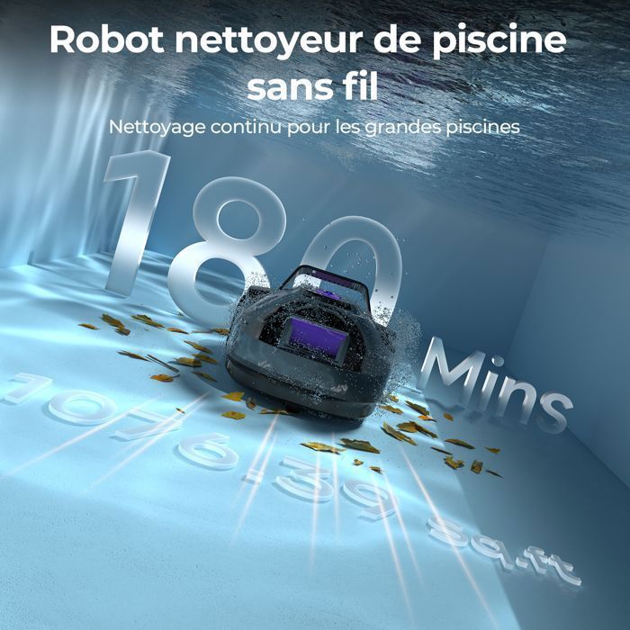 Kabelloser Poolroboter – Redroad S2 – Doppelmotor, 180 Minuten Laufzeit, starke Saugkraft, Doppelschichtfilter, bis zu 3 m