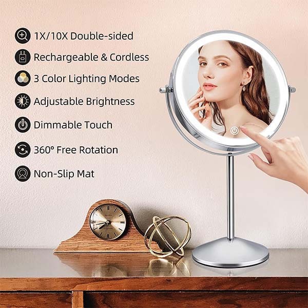 Affascinante specchio per il trucco a LED con luce 30x10cm RM299A_Cromo