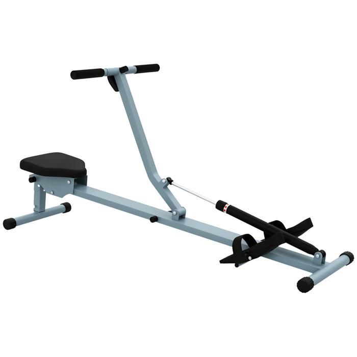 Máquina de remo hidráulica - HOMCOM - 12 niveles de resistencia, pantalla LCD, pedales antideslizantes, para gimnasio en casa - Acero - Negro