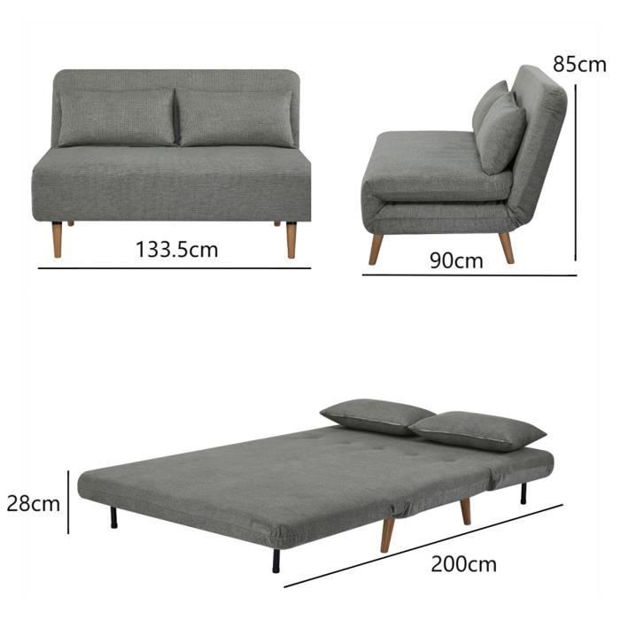 Sofá-cama BZ - 2 lugares - Tecido verde claro - 130 x 90 x 81 cm - DEPLO