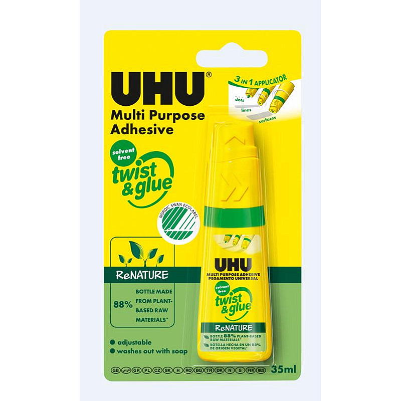 Pegamento universal UHU 35 ml Twist & Glue con etiqueta ecológica nórdica