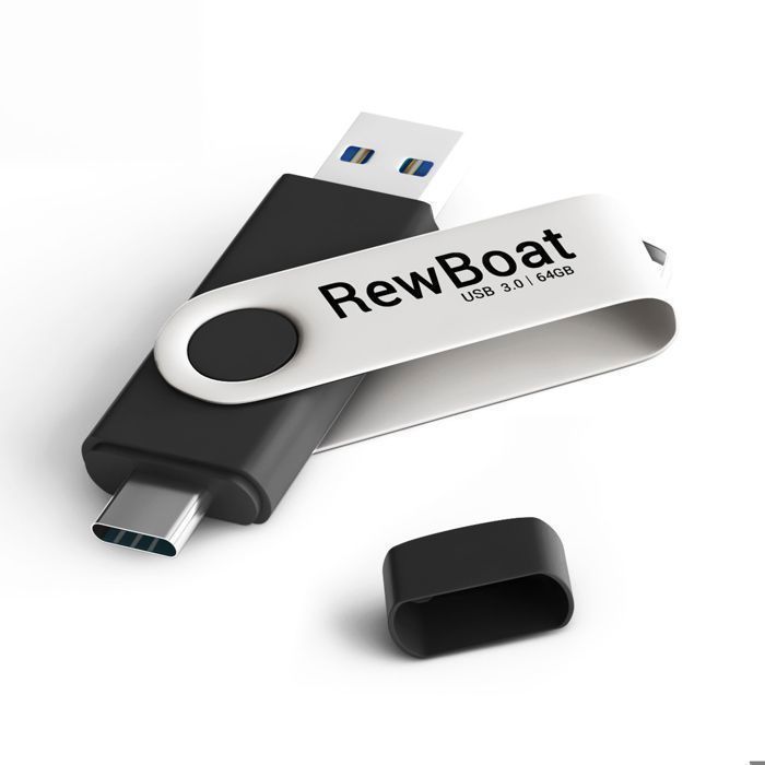 Clés USB Version 3.0 64 Go USB Type A & C REWBOAT Pivotant Stockage Disque Mémoire Stick Pendrive Flash Drive Mémoire Externe Noir