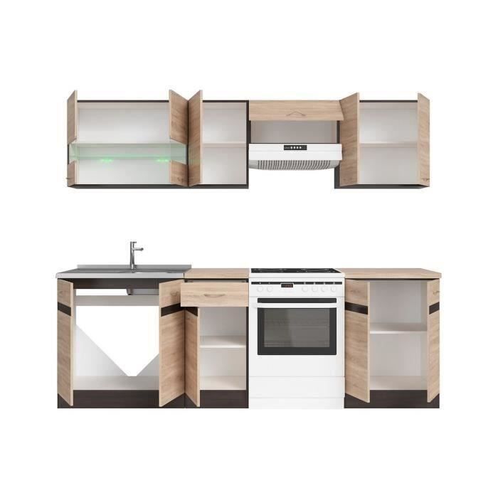Cozinha completa JUNONA 2,40m - 7 elementos - Acabamento em carvalho Sonoma - Bancada incluída