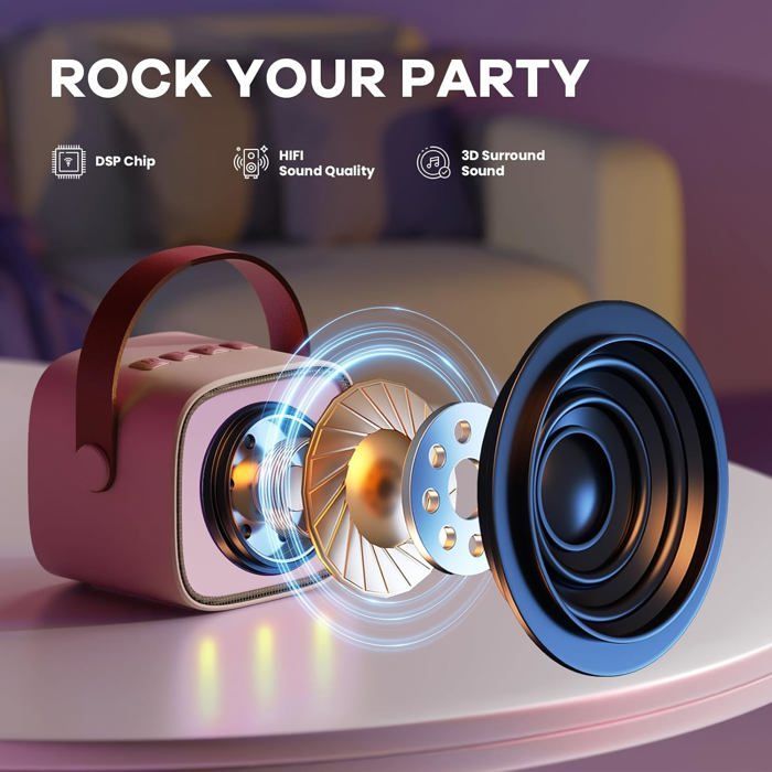 Set de micrófonos de karaoke para niños y adultos con 2 micrófonos inalámbricos, altavoz de karaoke Bluetooth portátil, luz LED de karaoke, regalo de Navidad para niños, juguete para niñas