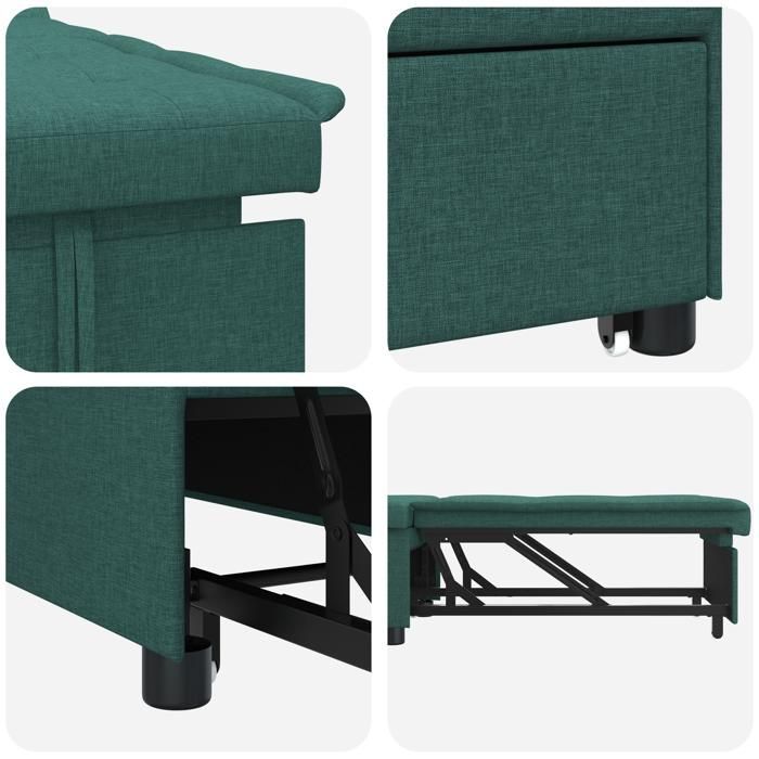 629318 & 3-in-1 slaapbank, chaise longue, converteerbaar - opvouwbaar ontwerp in donkergroene stof
