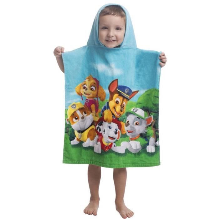 Toalla tipo poncho con capucha de Paw Patrol - Azul - 50 cm x 115 cm - 100 % algodón