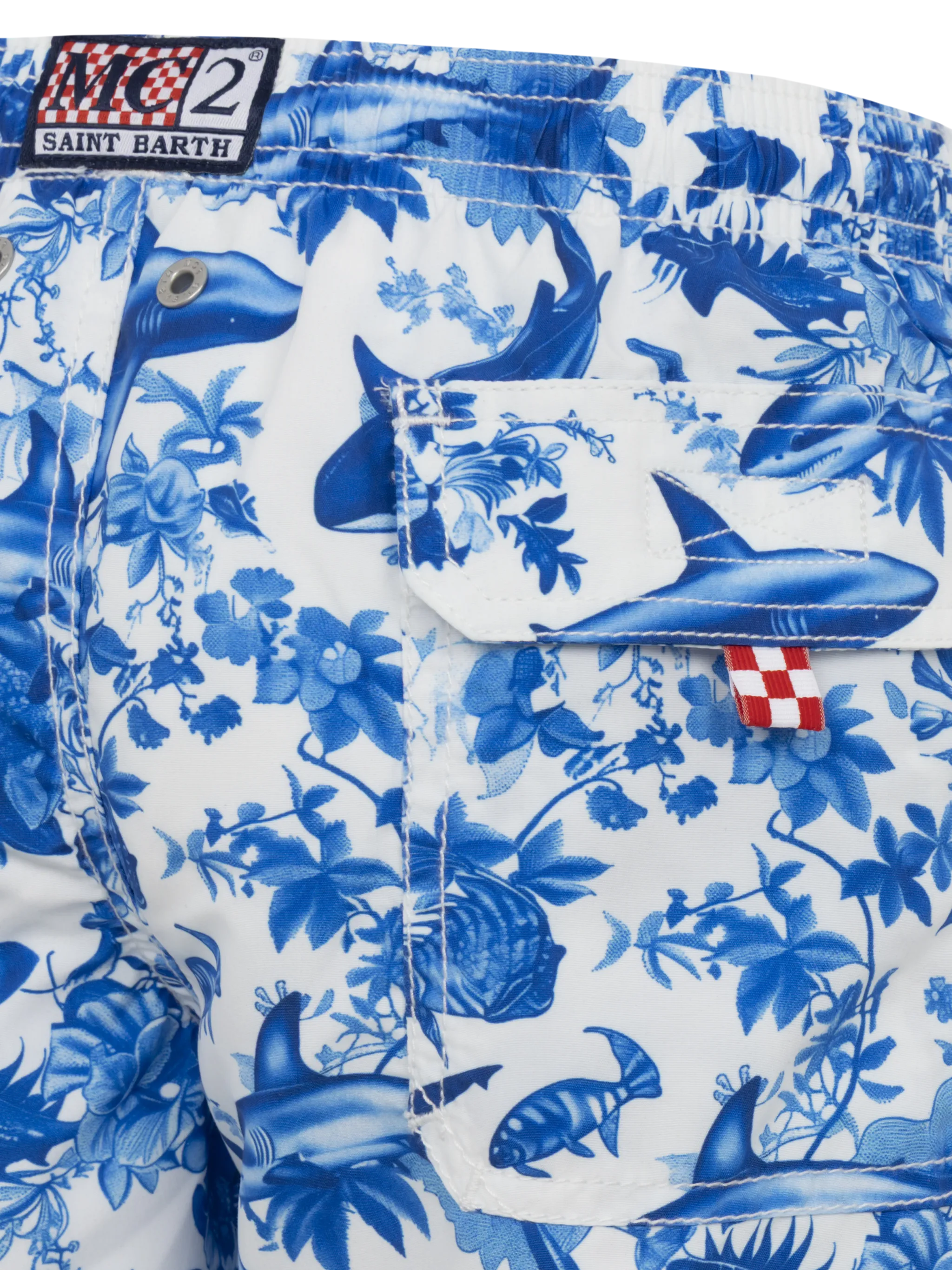 Middellange jeansbadpak met toile de jouy haaienprint | AI