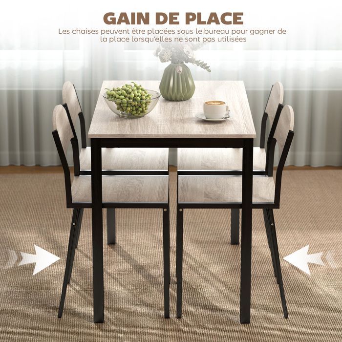 Ensemble table à manger et chaises - HOMCOM - métal - 100x63x76,5cm - Bois naturel