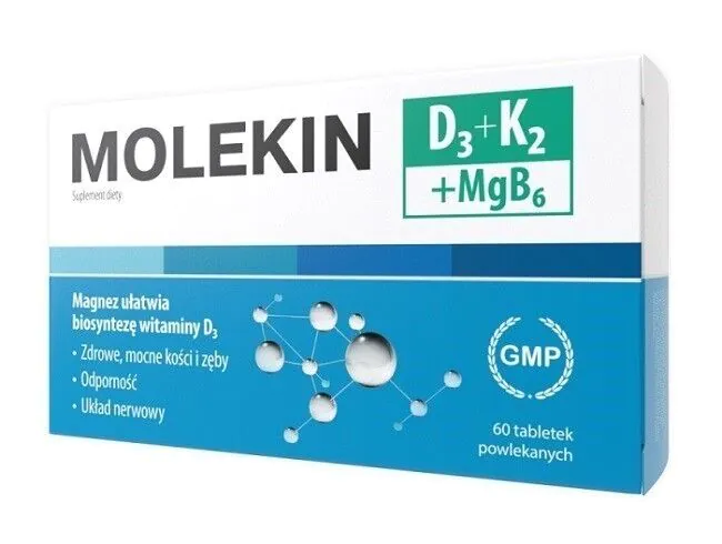 Molekin D3+K2+MG B6, Suplement diety z witaminą D, K i magnezem, Tabletki