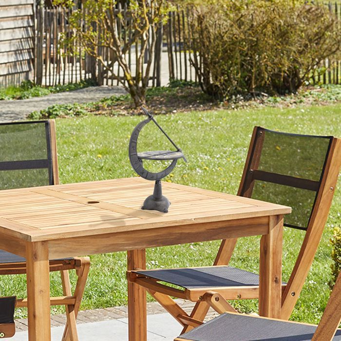 FISHTEC Sonnenuhr aus Schmiedeeisen mit gut sichtbaren Ziffern, wetterfest, zur Gartendekoration, kann auf einer Oberfläche platziert oder montiert werden.