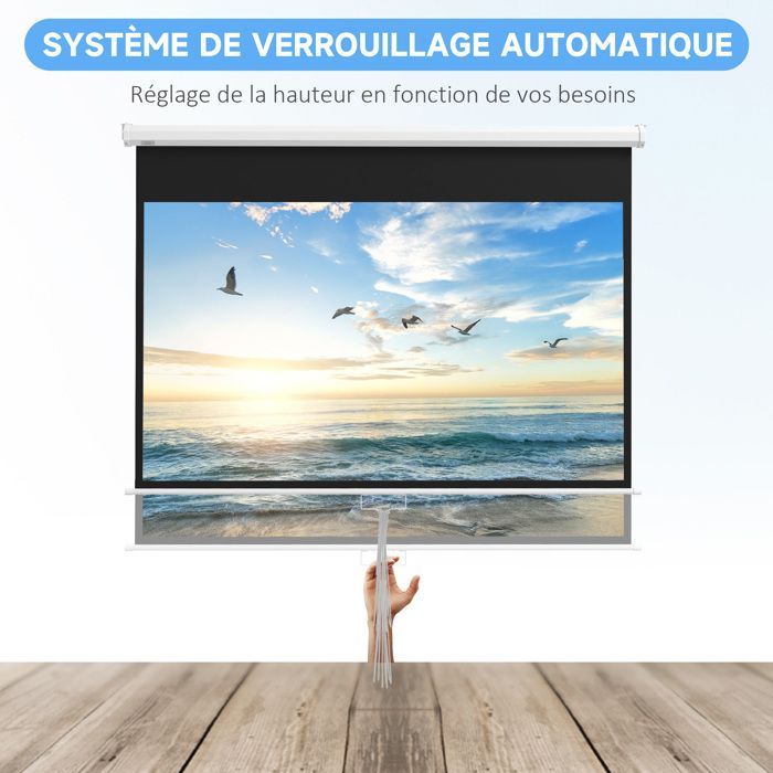 Écran de projection HOMCOM TV et Home Cinéma de 80 Pouces 16:9 4K HD, fixation mural ou plafond, 187 x 8 x 150 cm