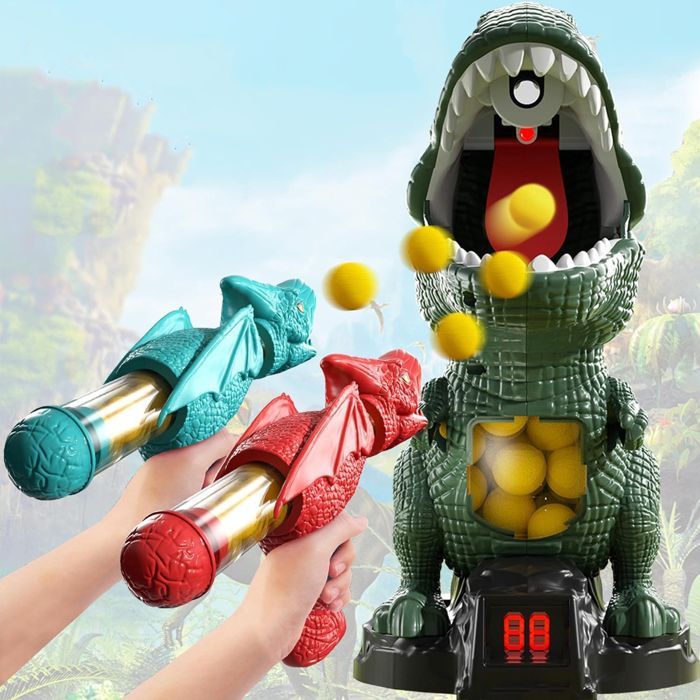 Juguete de tiro con dinosaurios, juego de tiro al blanco con dinosaurios móviles, con 2 pistolas de acción de bombeo y 24 balas de espuma, para niños.