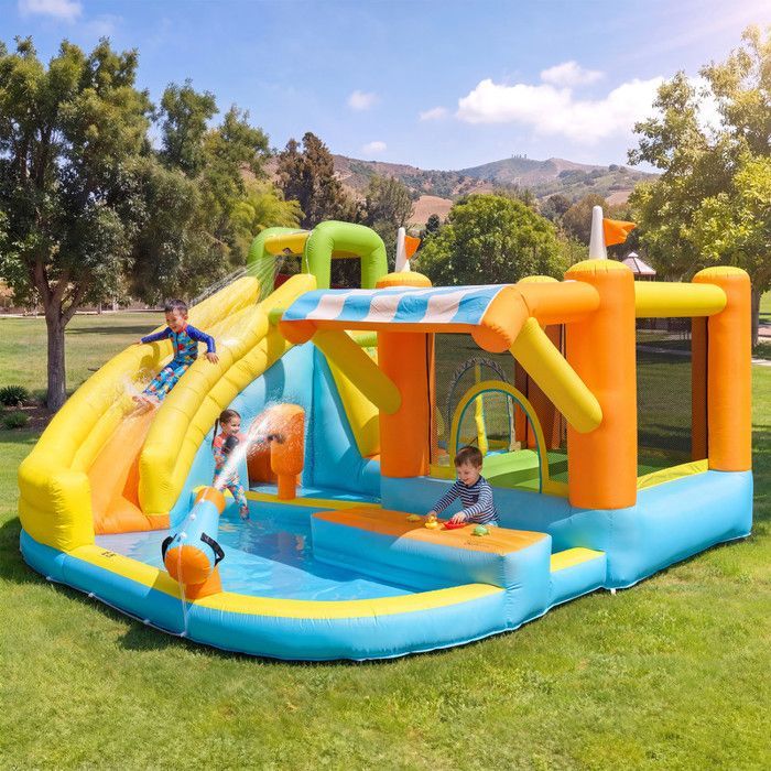 Château gonflable pour enfants 433 x 375 x 165cm avec soufflerie - toboggan aquatique - piscine - parc aquatique - château gonflable
