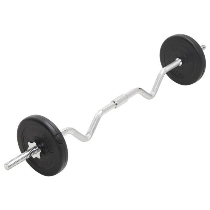 vidaXL Juego de mancuernas y barra con discos de peso para entrenamiento de fuerza y levantamiento de pesas 93589