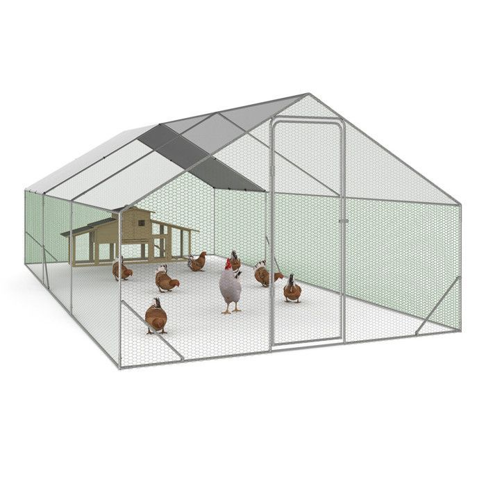 IDMARKET Kippenhok met omheining van 18 m², draadgaas, ren 6x3 m, gegalvaniseerd staal