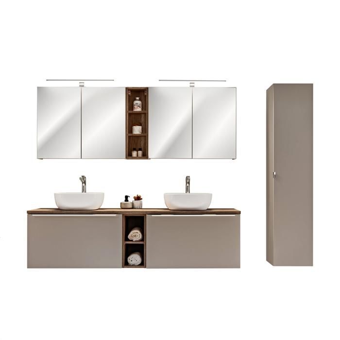Ensemble Meubles Salle de Bain - OTITEC - BOLD TAUPE - 180 cm - Double Vasque - Miroirs LED