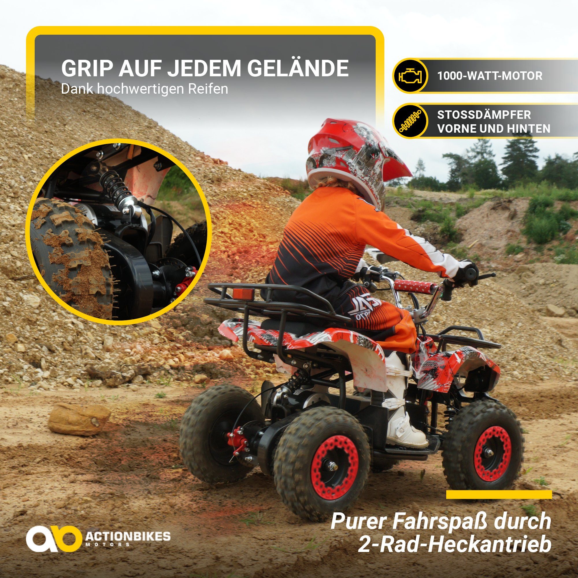 ATV electric pentru copii Actionbikes Motors, ATV electric pentru copii Torino, 1000 W, 36 V, capacitate de încărcare 50 kg, (1 bucată), ATV de buzunar - touch de siguranță - frână cu disc perforat - până la 25 km/h