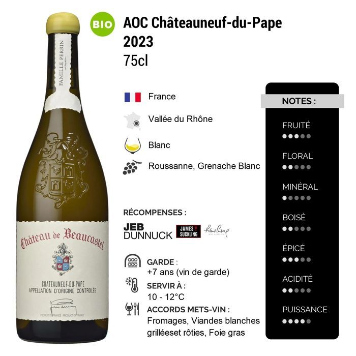 Château de Beaucastel Châteauneuf-du-Pape 2023 - Witte wijn uit de Rhônevallei (75cl) Biologisch.