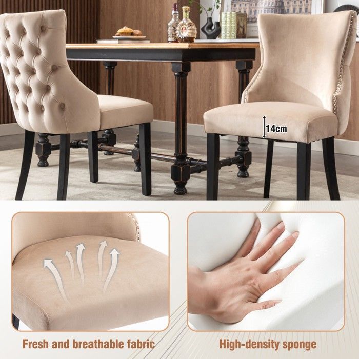 Set di 6 sedie da pranzo in velluto, gambe in legno massello, sedie imbottite, stile moderno, poltrona da soggiorno beige