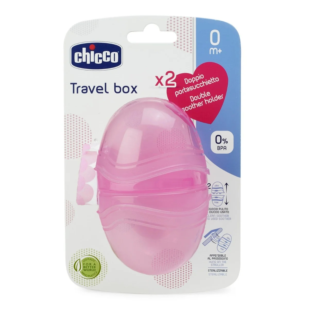 Chicco Schnullerhalter mit Doppelbefestigung, rosa, ab 0 Monaten