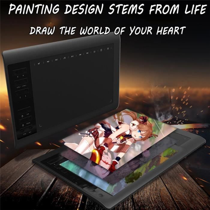 Tablette Graphique - Professionnelle - 10x6 pouces - 12 touches Express - 8192 niveaux - Noir