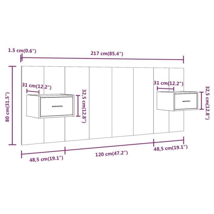 vidaXL Tête de lit avec armoires Chêne sonoma Bois d'ingénierie  3115678