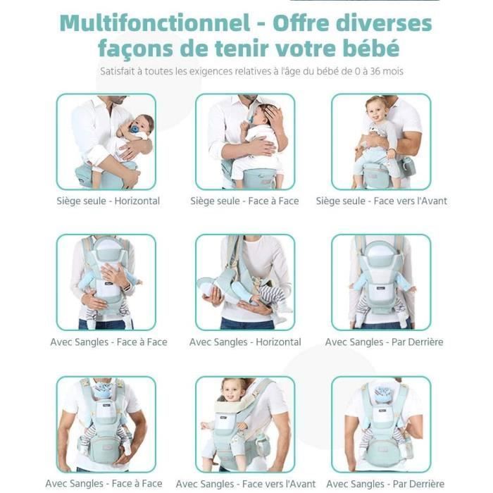 Portabebés ergonómico con capucha extraíble, cómodo, transpirable y ajustable, de algodón - Azul - 0-36 meses