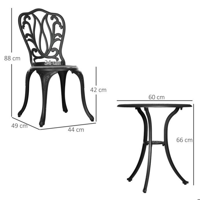 Salon de jardin extérieur - ensemble table ronde et chaises - Outsunny - structure aluminium avec trou parasol mobilier - alu - noir