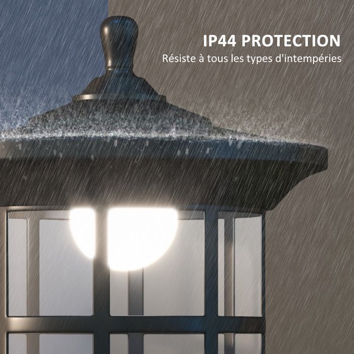 Lampadaire sur pied solaire extérieur jardin avec lampe LED 23,5 x 23,5 x 184 cm noir