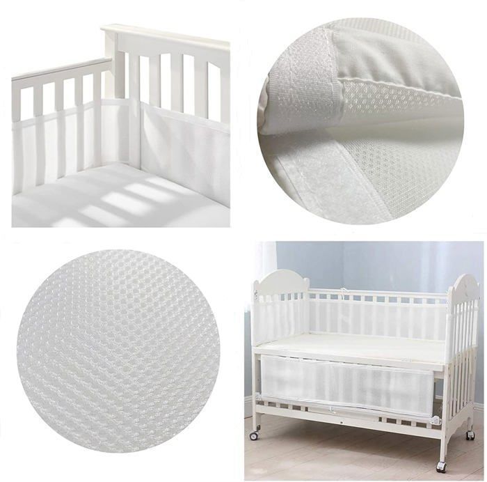 Protetor de Berço para Bebê, em Malha 3D Respirável, com 4 Lados Anticolisão. Para Recém-Nascidos, Meninos e Meninas - Branco