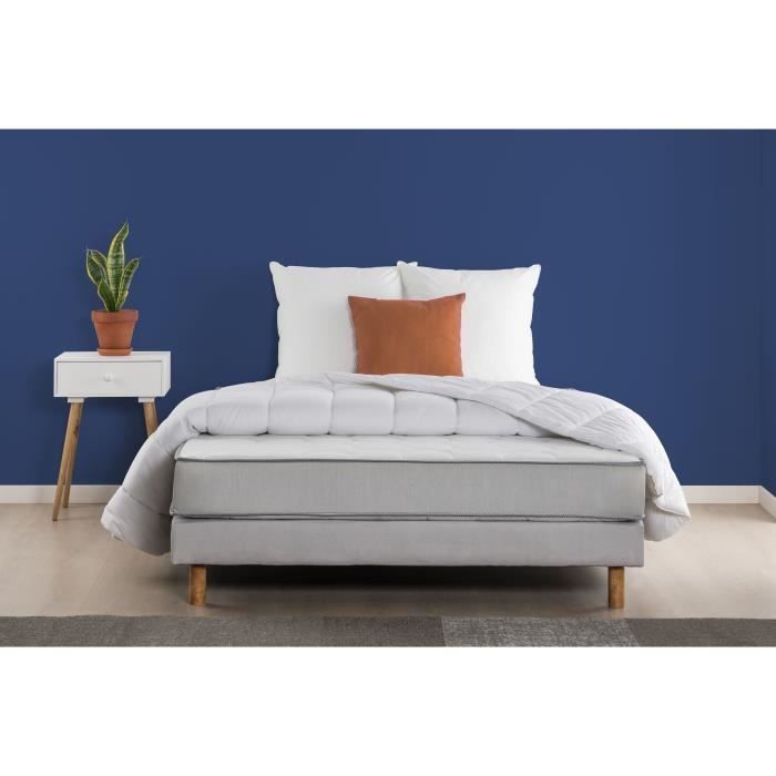 Pack listo para dormir - Colchón + base de cama de 160x200 + edredón + 2 almohadas - Muelles - 5 zonas - 19 cm - Firme DEKO DREAM Zen