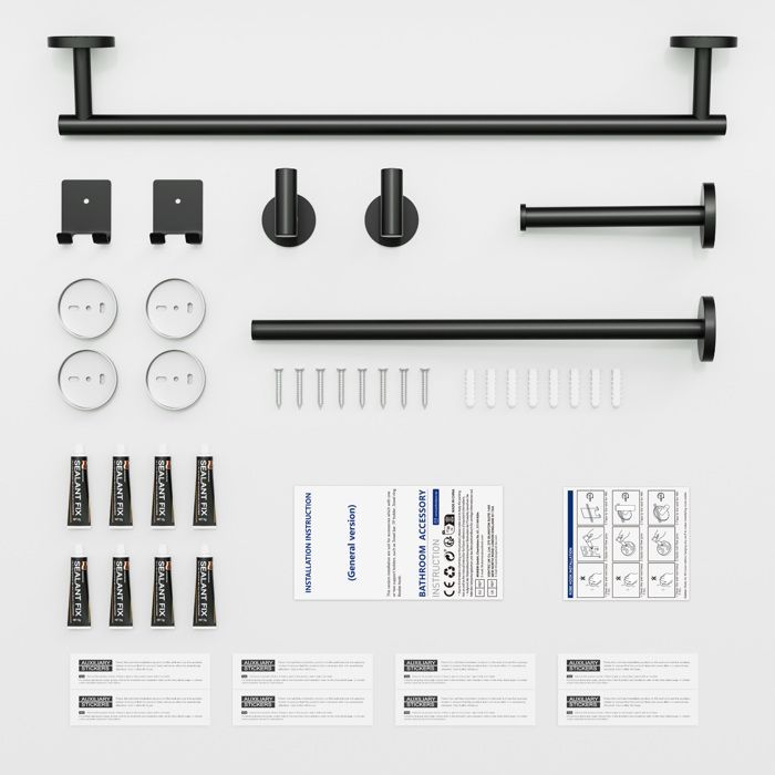 Bathroom accessory set - CECIPA MAX - Black - Stainless steel - 2 towel rails - Hooks