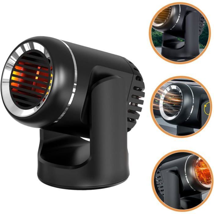 Souffleur d'air chaud portable 24V, désembueur et ventilateur, adapté aux camping-cars et à une utilisation hivernale (noir).