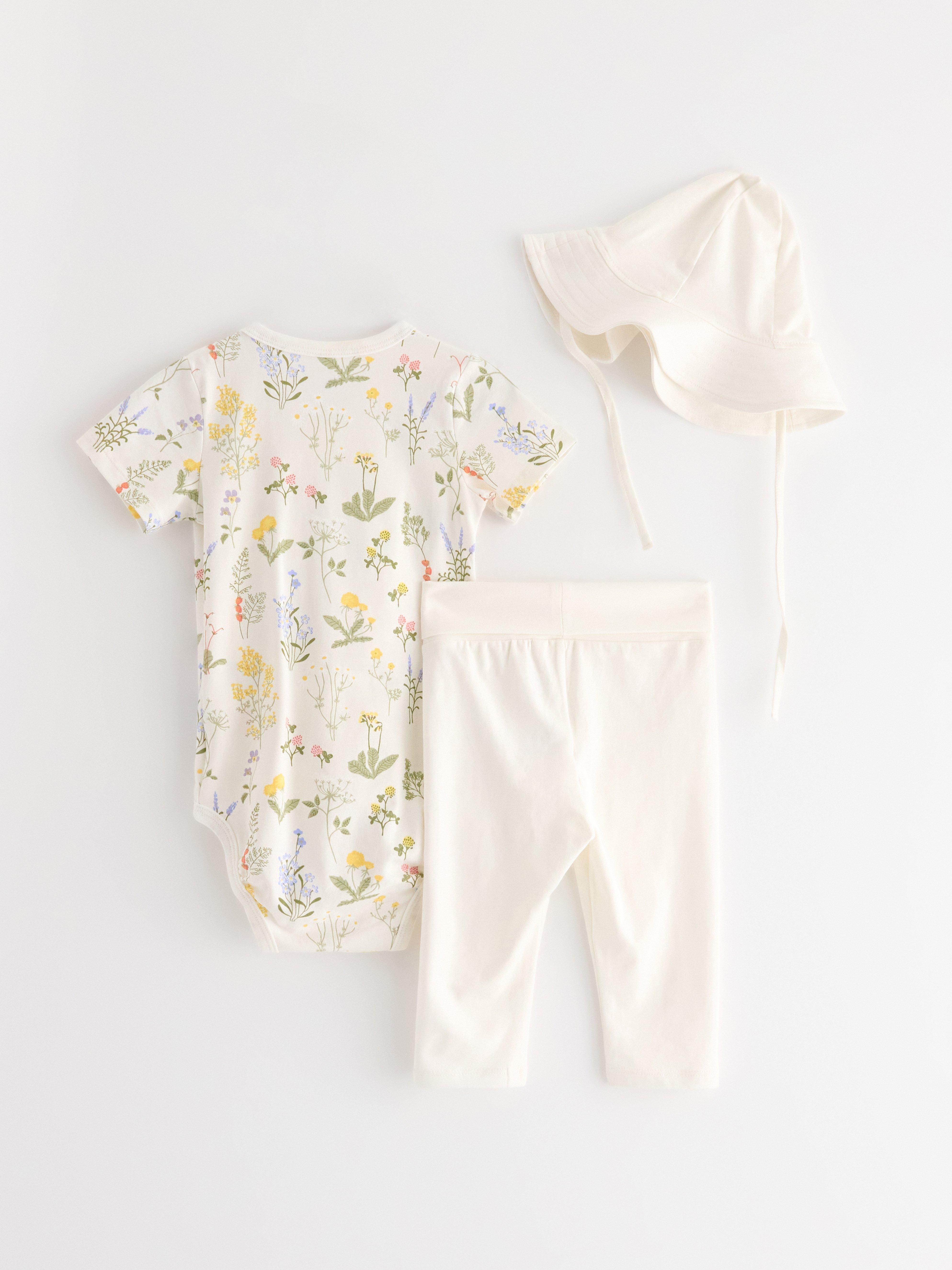 Kit inicial de 3 peças para bebê, branco claro acinzentado
