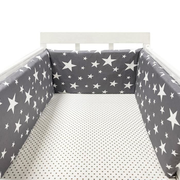Protector de cuna de 200 x 30 cm, cojín anticolisión para cuna, protector de cuna de algodón transpirable, estrella gris oscuro