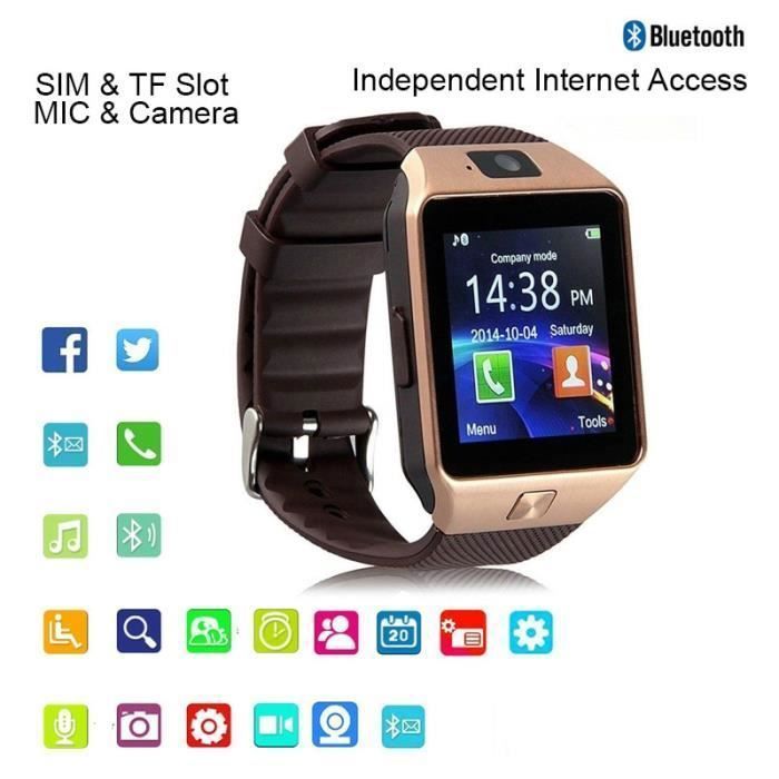 Montre connectée sport numérique en or, bluetooth avec carte TF et SIM, appel téléphonique intégré, tracker d’activité physique