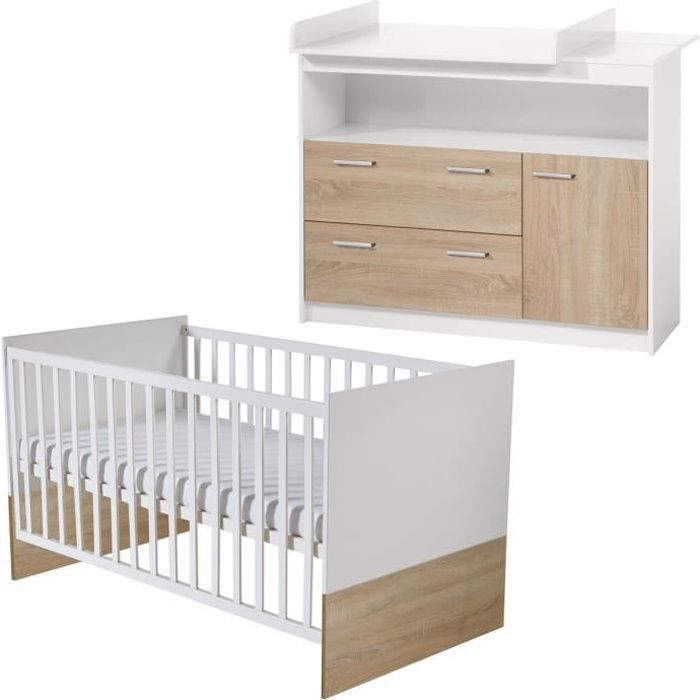 Conjunto de dormitorio Gabriella Baby Duo - Cuna convertible 70x140 + cambiador - Dos tonos - ROBA
