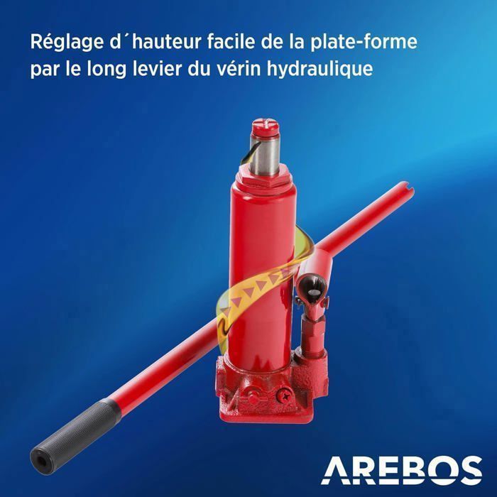 Rampa elevadora para coches AREBOS | Elevador de vehículos | Kit de rampa hidráulica ajustable de 2 toneladas | Rampa de acceso de 290-375 mm, color rojo