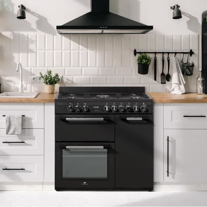 Cuisinière piano gaz 3 fours électriques CONTINENTAL EDISON CECP903FB - 5 feux - Noir - Largeur 90 cm