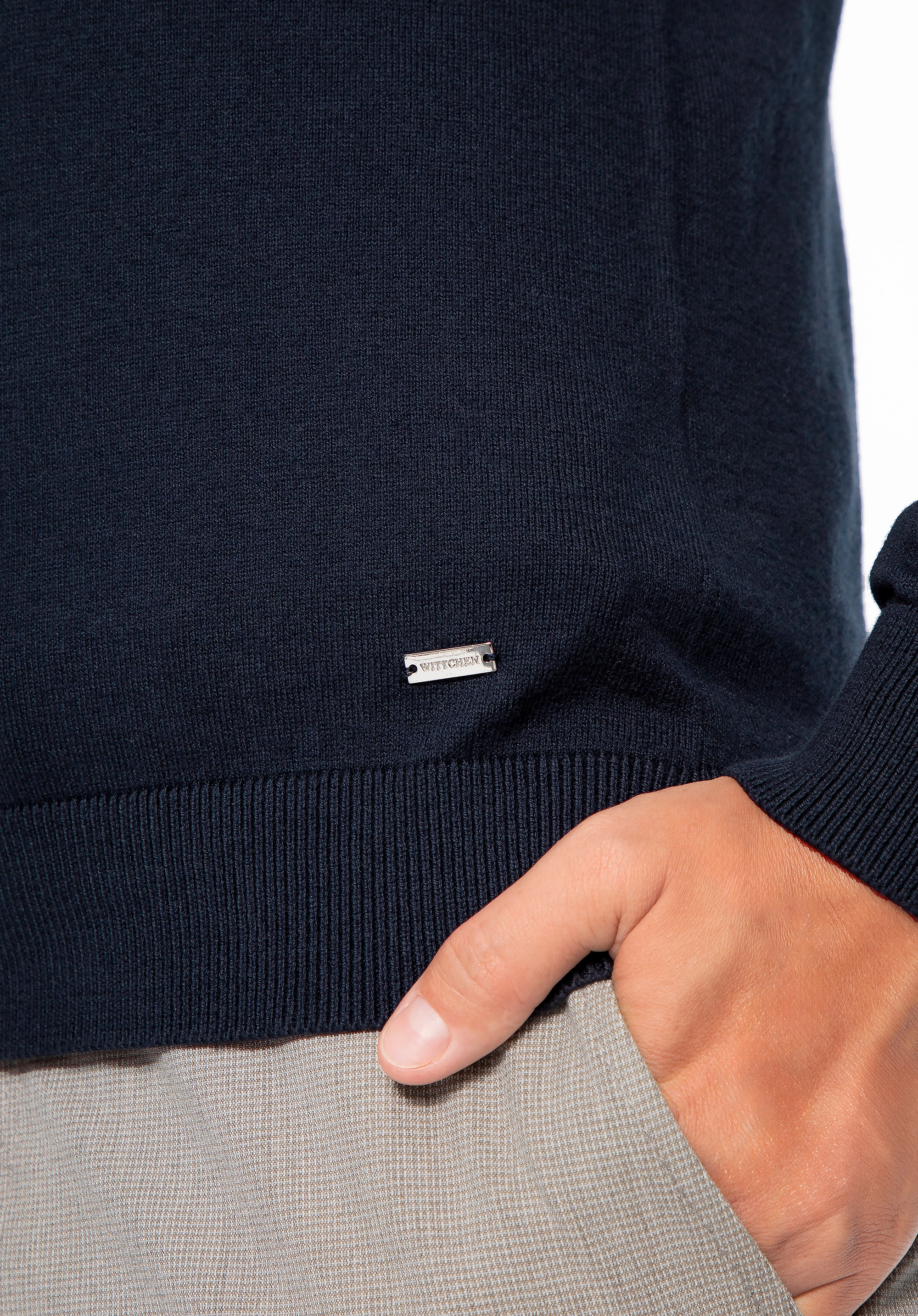 Sweter męski z bawełny z domieszką kaszmiru granatowy
