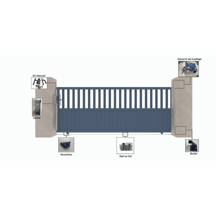 Semi-openwork sliding aluminum gate C01 Grey 7016 - Width between pillars 3530mm - Height 1600mm