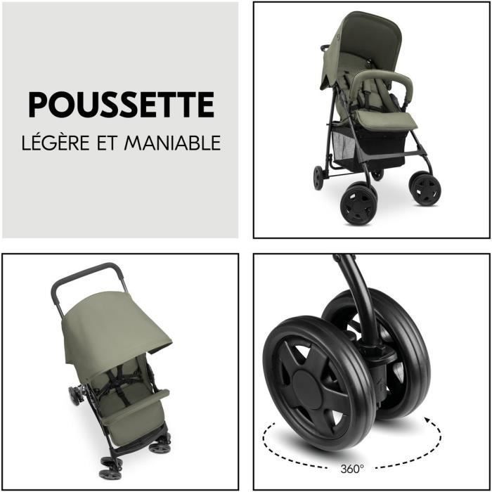 HAUCK - Poussette canne - SPORT - Pliable & inclinable - Capote Pare-Soleil - 4 roues - Olive