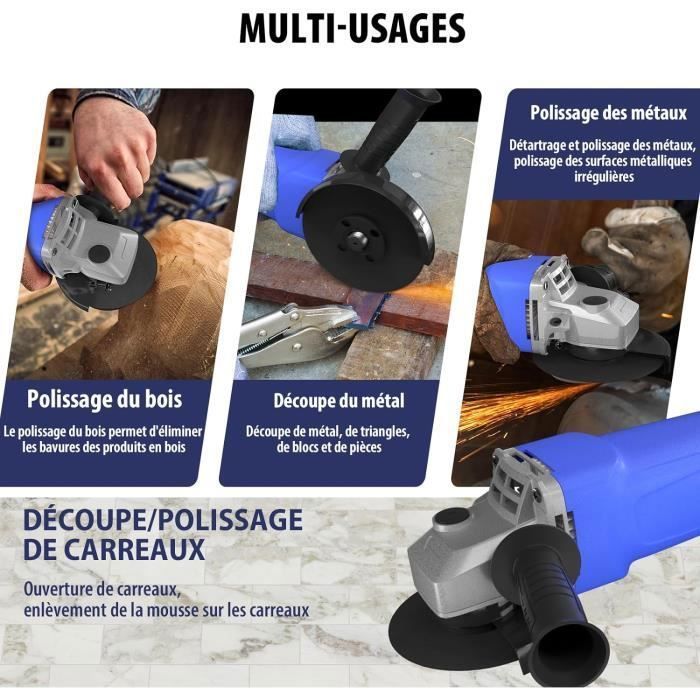 Smerigliatrice angolare da 1200 W - Ø115 mm - Velocità 12000 giri/min - Cambio rapido della lama, blocco del mandrino
